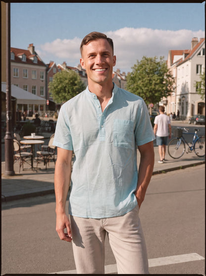 Kurzarmhemd Herren mit Stehkragen – Sommerhemd aus Baumwolle-Chaps Herrenmode