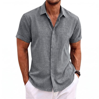 Freizeithemd in Leinenoptik für Männer mit kurzen Ärmeln-Dunkelgrau-S-Chaps Herrenmode