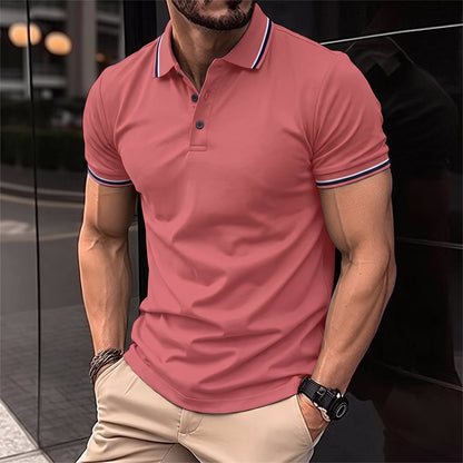 Polo-Shirt – Herren-Polohemd mit Knöpfen, Kragen und kurzen Ärmeln-Dunkelrosa-S-Chaps Herrenmode