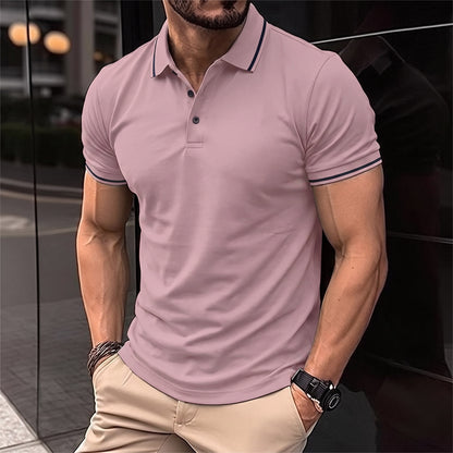 Polo-Shirt – Herren-Polohemd mit Knöpfen, Kragen und kurzen Ärmeln-Rosa-S-Chaps Herrenmode