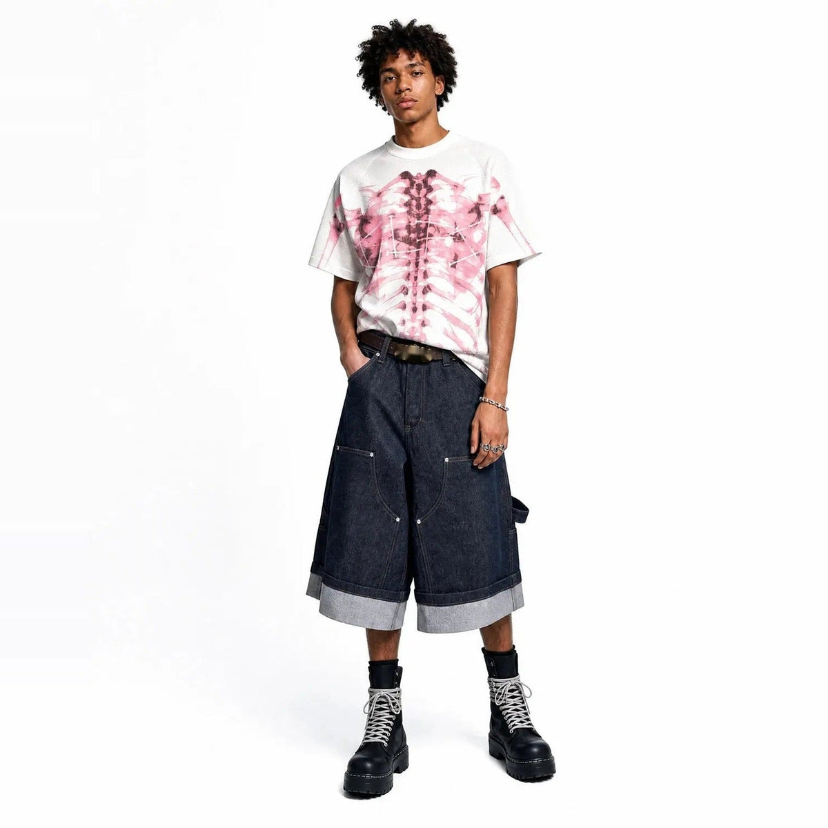 Röntgen Skelett T-Shirt | Oversized | Waffelstruktur | Brustkorb Print-Chaps Herrenmode