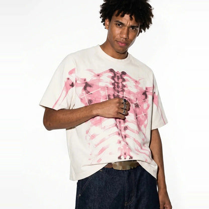 Röntgen Skelett T-Shirt | Oversized | Waffelstruktur | Brustkorb Print-Chaps Herrenmode