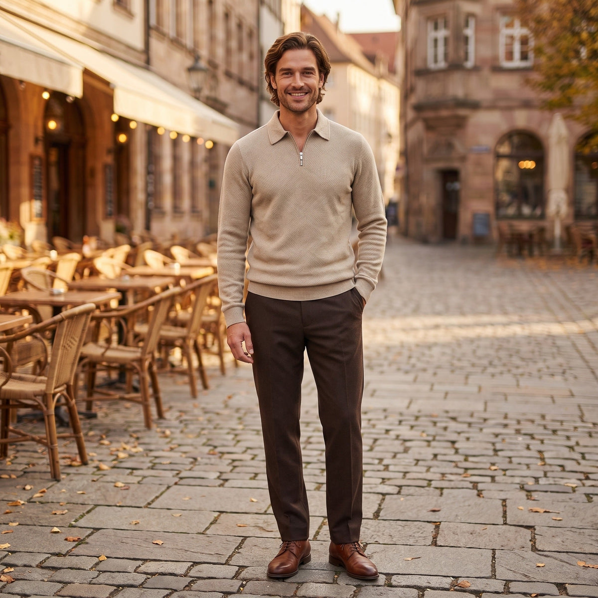 Polopullover mit Reißverschluss Herren | Strukturstrick | Langarm
