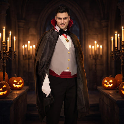 Dracula Kostüm | Umhang | Westeneinsatz | Medaillon | Handschuhe-Chaps Herrenmode