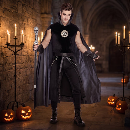 Gothic Kostüm Herren | Pentagramm Tunika | Stehkragen Umhang | Gürtel