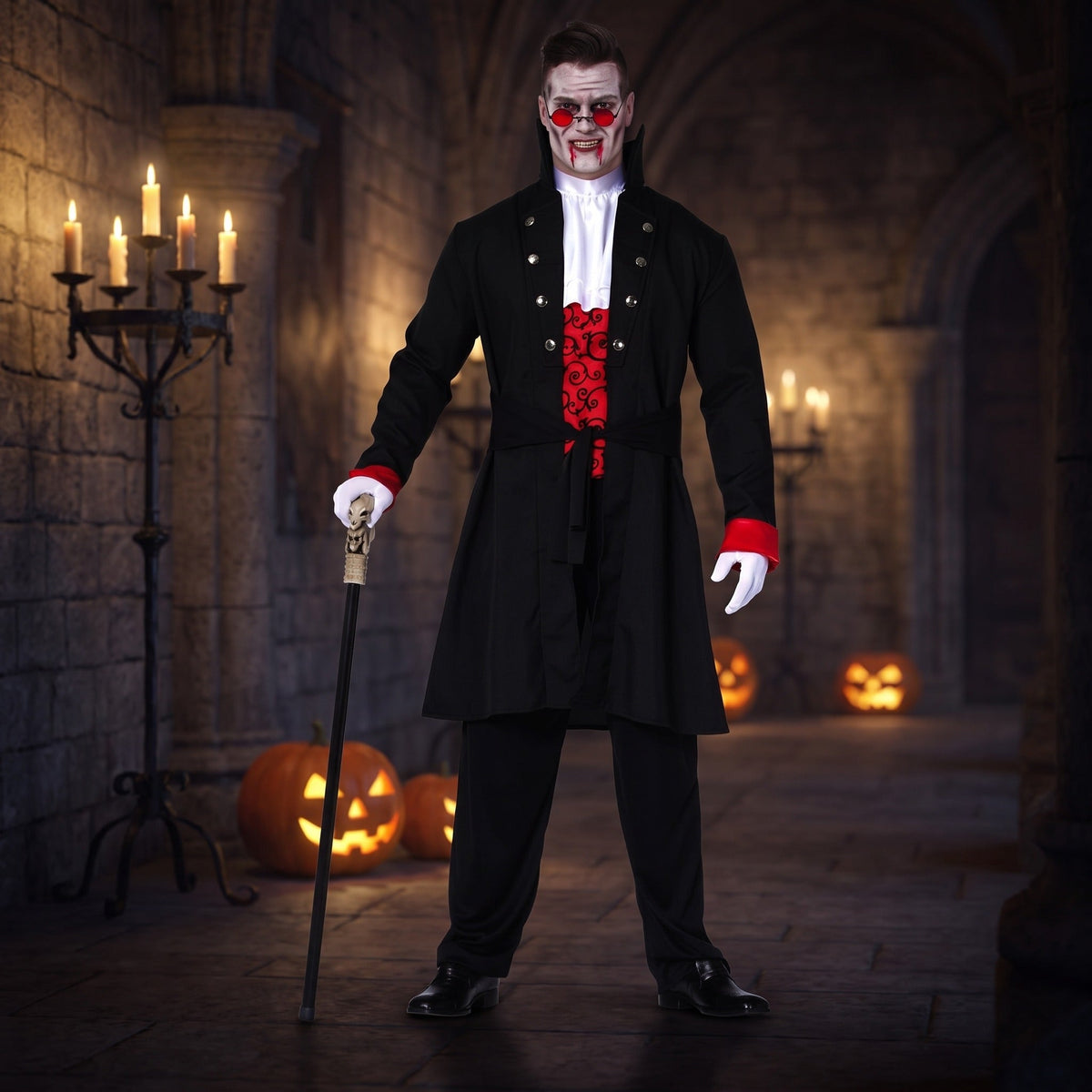 Vampir Outfit Herren | Jacke mit Hemd | Jabot | Hose-Chaps Herrenmode