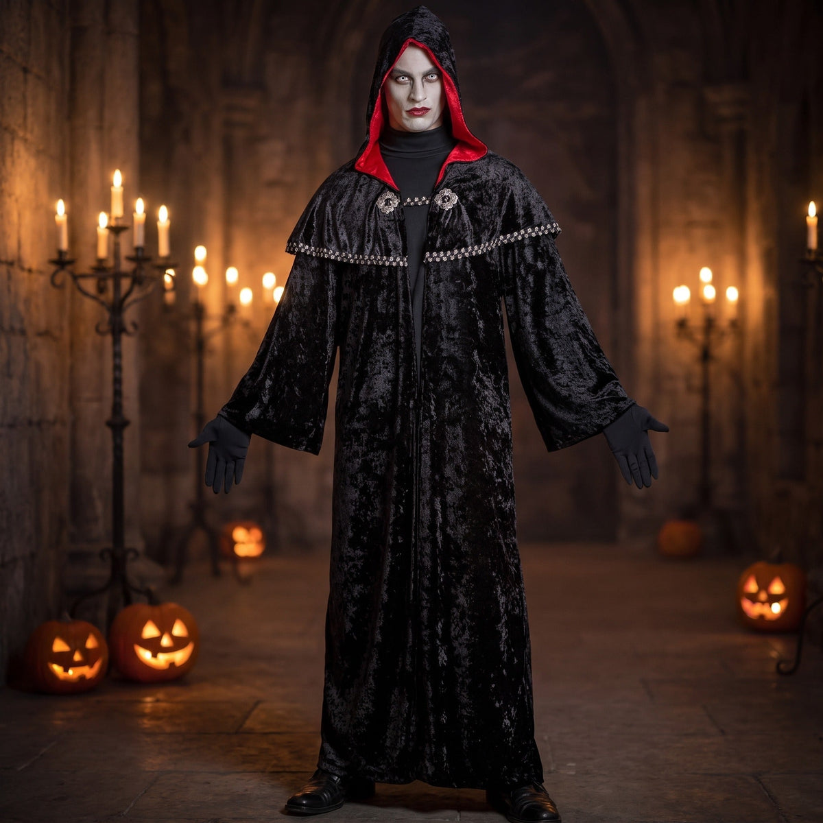 Gothic Vampir Robe | Kapuze | Schulterumhang | Medaillons-Chaps Herrenmode