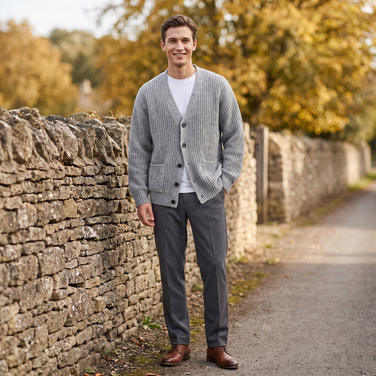 Strickjacke Herren | Rippstrick | Knopfleiste | Aufgesetzte Taschen