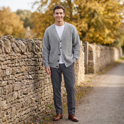 Strickjacke Herren | Rippstrick | Knopfleiste | Aufgesetzte Taschen