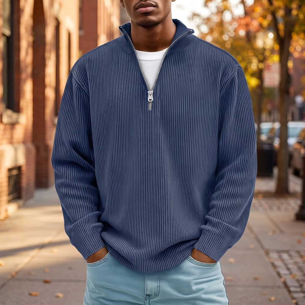 Half Zip Pullover Herren | Rippstrick | Lockere Passform | 10 Farben-Chaps Herrenmode