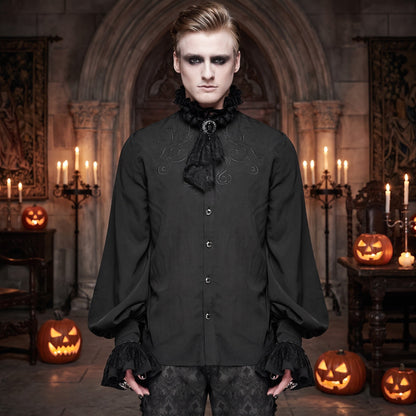 Gothic Hemd Herren | Abnehmbares Spitzenjabot | Brosche | Stickerei | Schwarz-Chaps Herrenmode