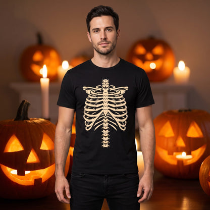 Brustkorb T-Shirt | Skelett Print | Rundhals | Schwarz | Halloween-Chaps Herrenmode