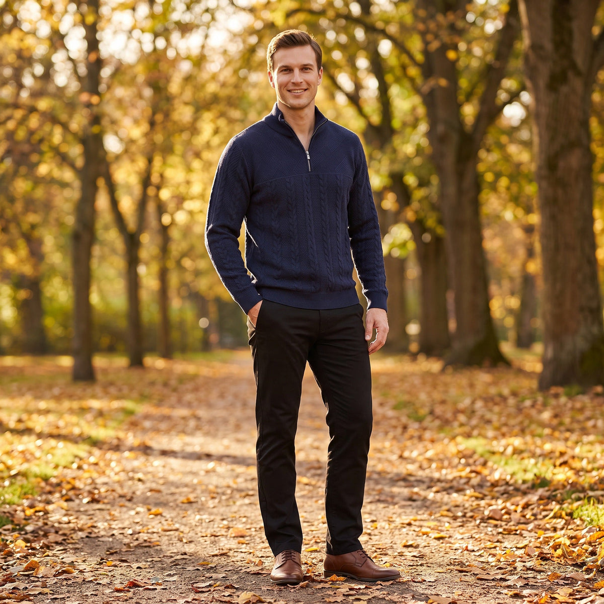 Zopfstrick Pullover Herren | Troyer | Stehkragen | Relaxed Fit