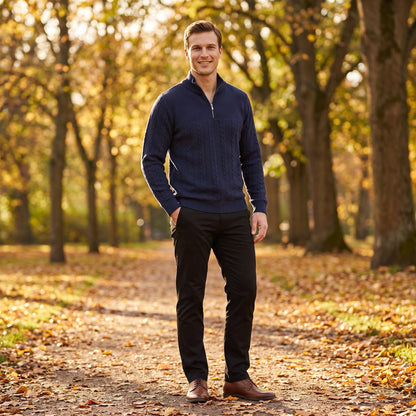 Zopfstrick Pullover Herren | Troyer | Stehkragen | Relaxed Fit
