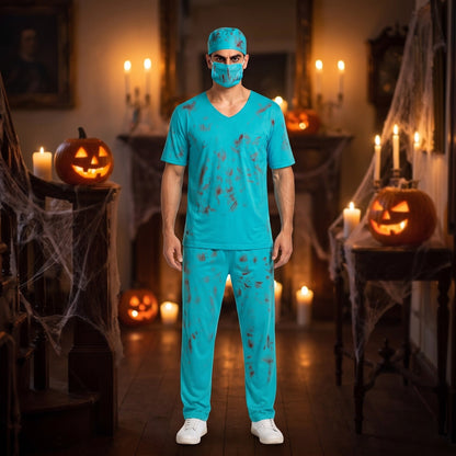Zombie Arzt Kostüm | Blutiger Kasack | Hose | Haube | Mundschutz
