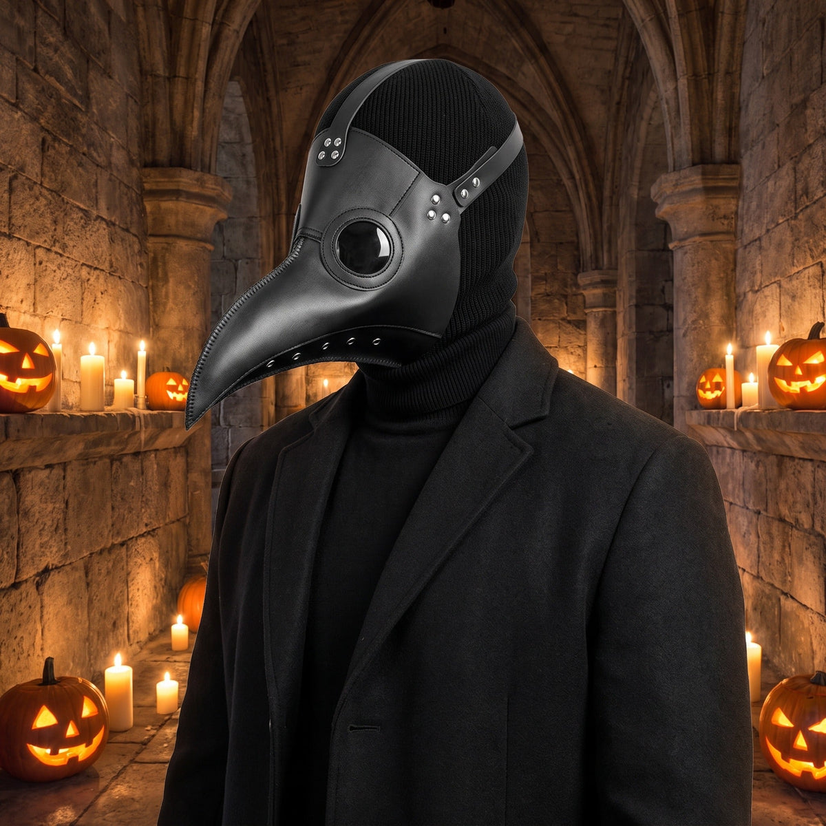 Klassische Pestarzt Maske | Glatter Schnabel | Kunstleder | Schnallenriemen