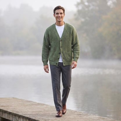 Strickjacke Herren | Rippstrick | Knopfleiste | Aufgesetzte Taschen