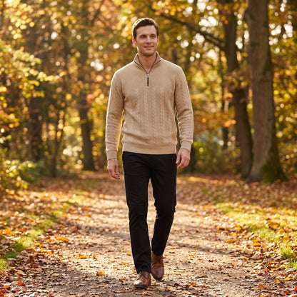 Zopfstrick Pullover Herren | Troyer | Stehkragen | Relaxed Fit