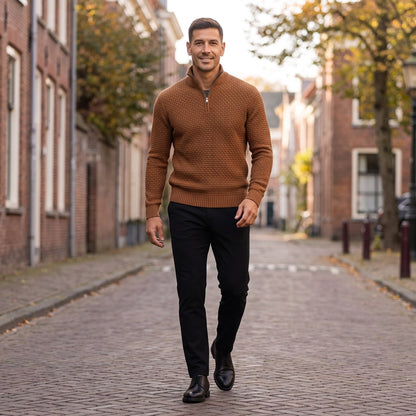 Waffelstrick Troyer Herren | Stehkragen | Reißverschluss | Smart Casual
