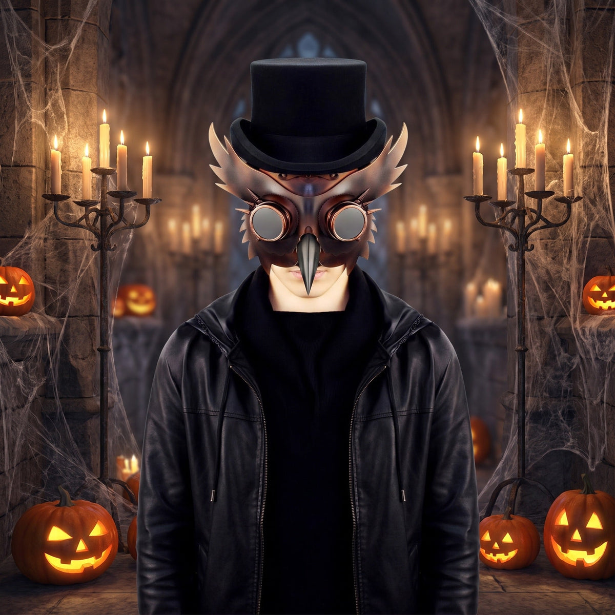 Eulen Pestarzt Maske | Steampunk | Kunstleder | Brillenaugen | Braun