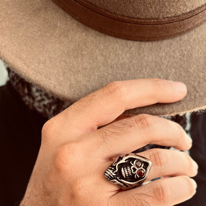 Sensenmann Ring mit roten Augen | Totenkopf | Kapuze | Edelstahl-Chaps Herrenmode