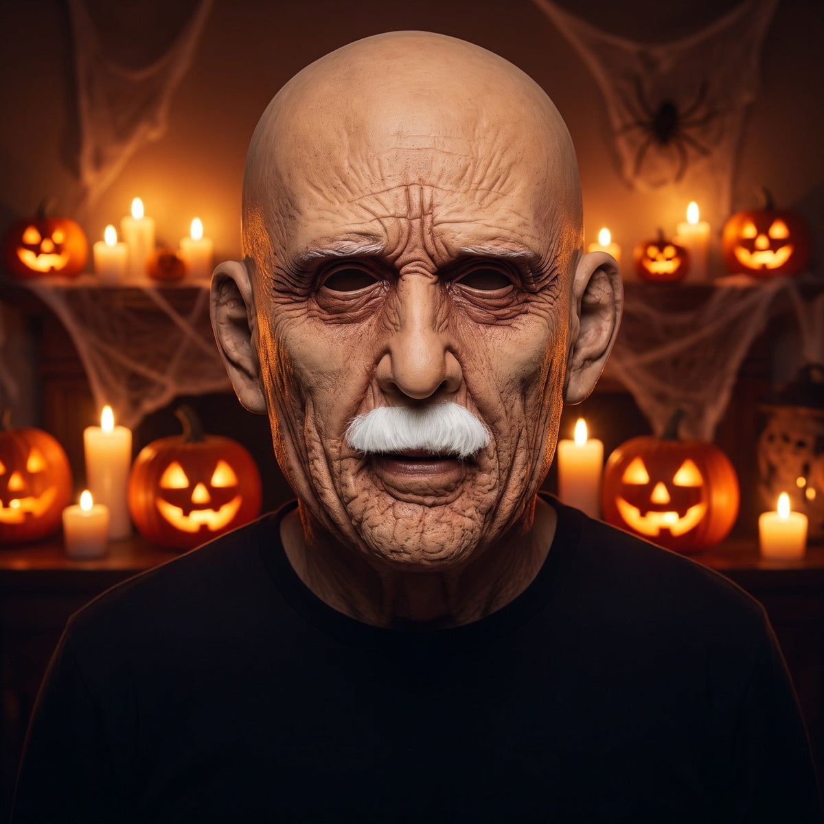 Alter Mann Maske | Glatze | Schnurrbart | Latex Vollkopfmaske
