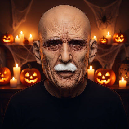 Alter Mann Maske | Glatze | Schnurrbart | Latex Vollkopfmaske