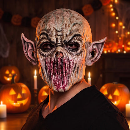Alien Monster Maske | Latex | Vollkopf | Spitze Ohren | Beige