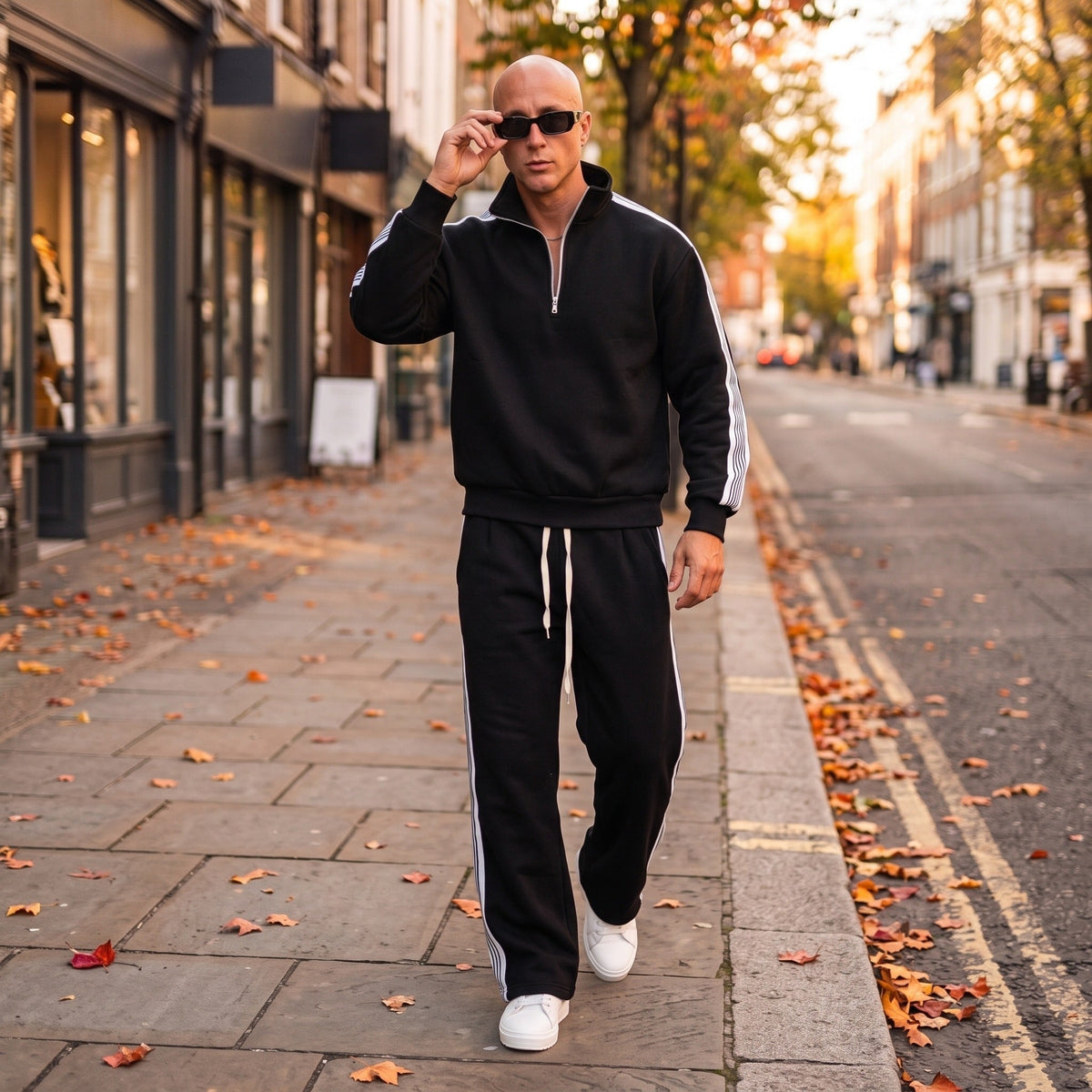 Gestreifter Trainingsanzug Herren | Halfzip Sweatshirt | Weite Hose | 5 Farben
