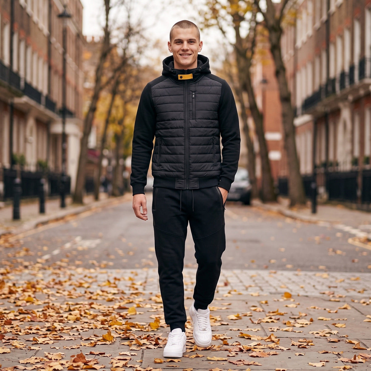 Hybrid Trainingsanzug Herren | Gesteppte Kapuzenjacke | Jogginghose
