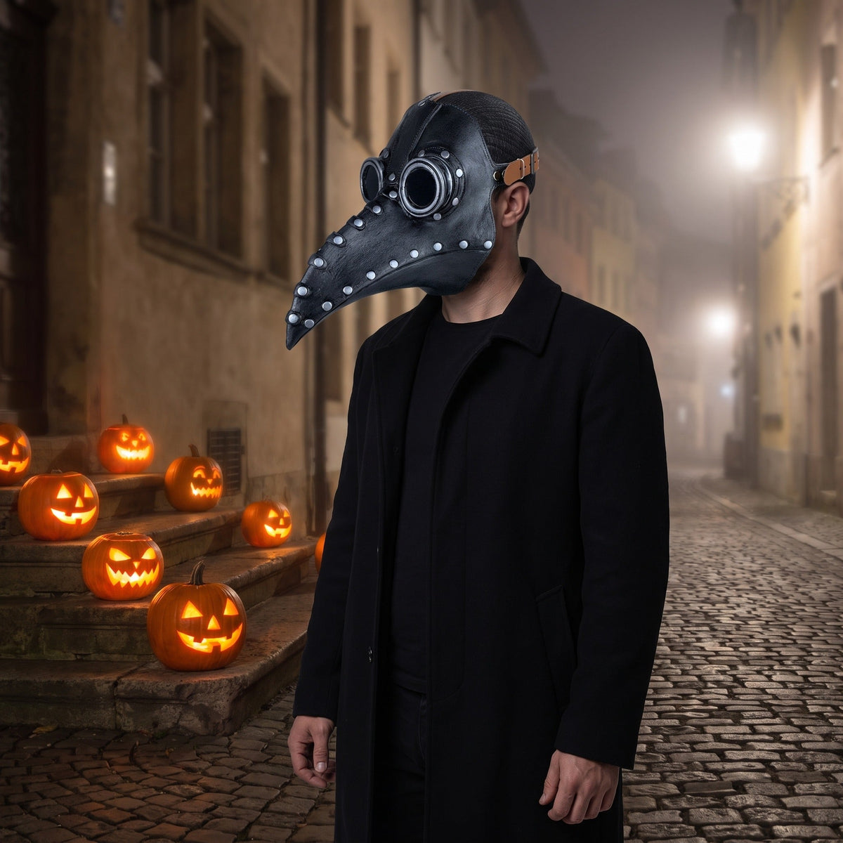 Pestarzt Schnabelmaske | Nieten | Brillenaugen | Schnallenriemen