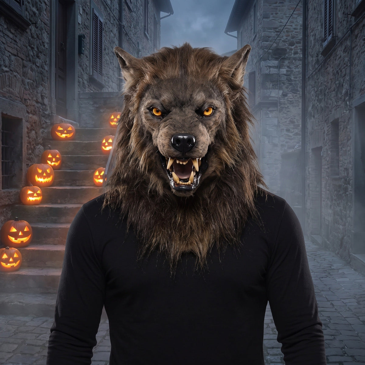 Werwolf Maske | Latex | Vollkopf | Fell | Reißzähne