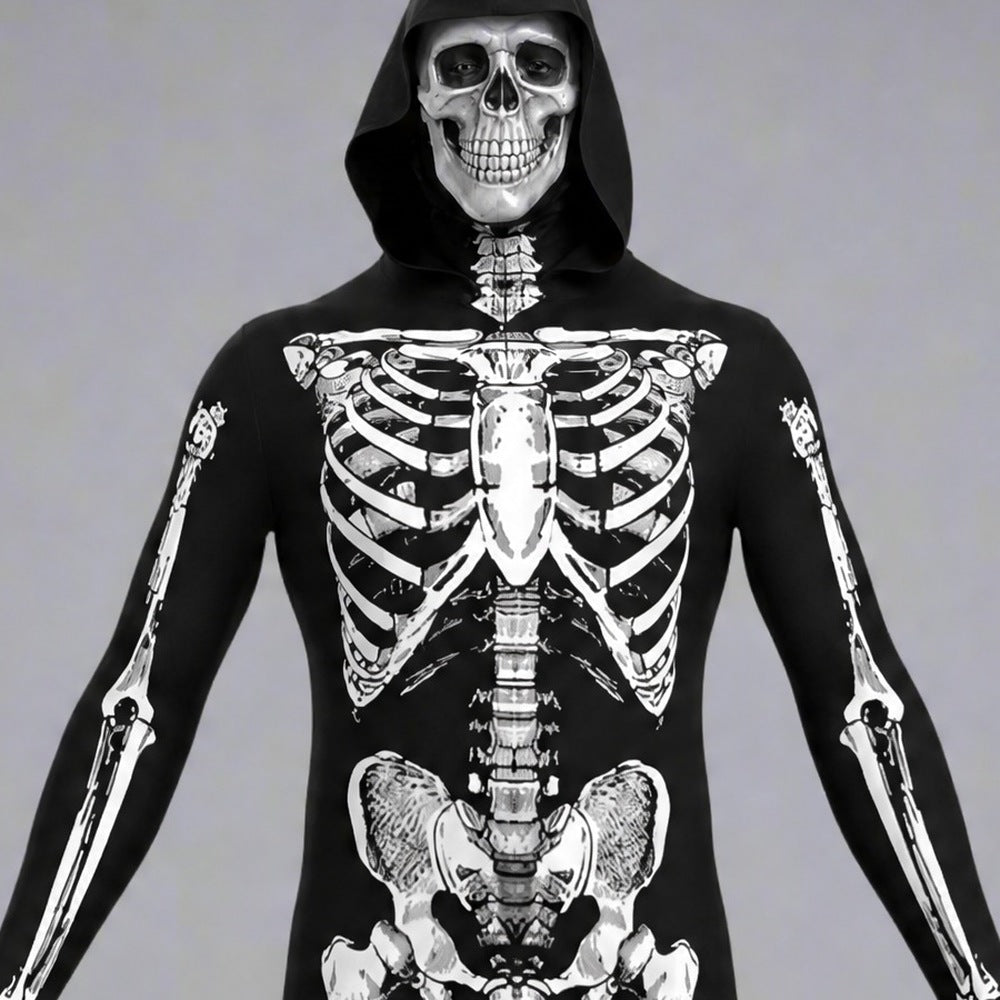Skelett Onesie | Kapuze | Rückenreißverschluss | Halloween-Chaps Herrenmode