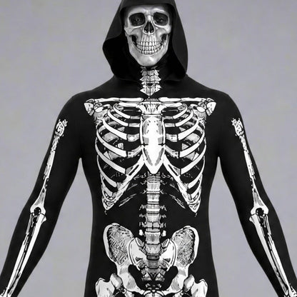 Skelett Onesie | Kapuze | Rückenreißverschluss | Halloween-Chaps Herrenmode