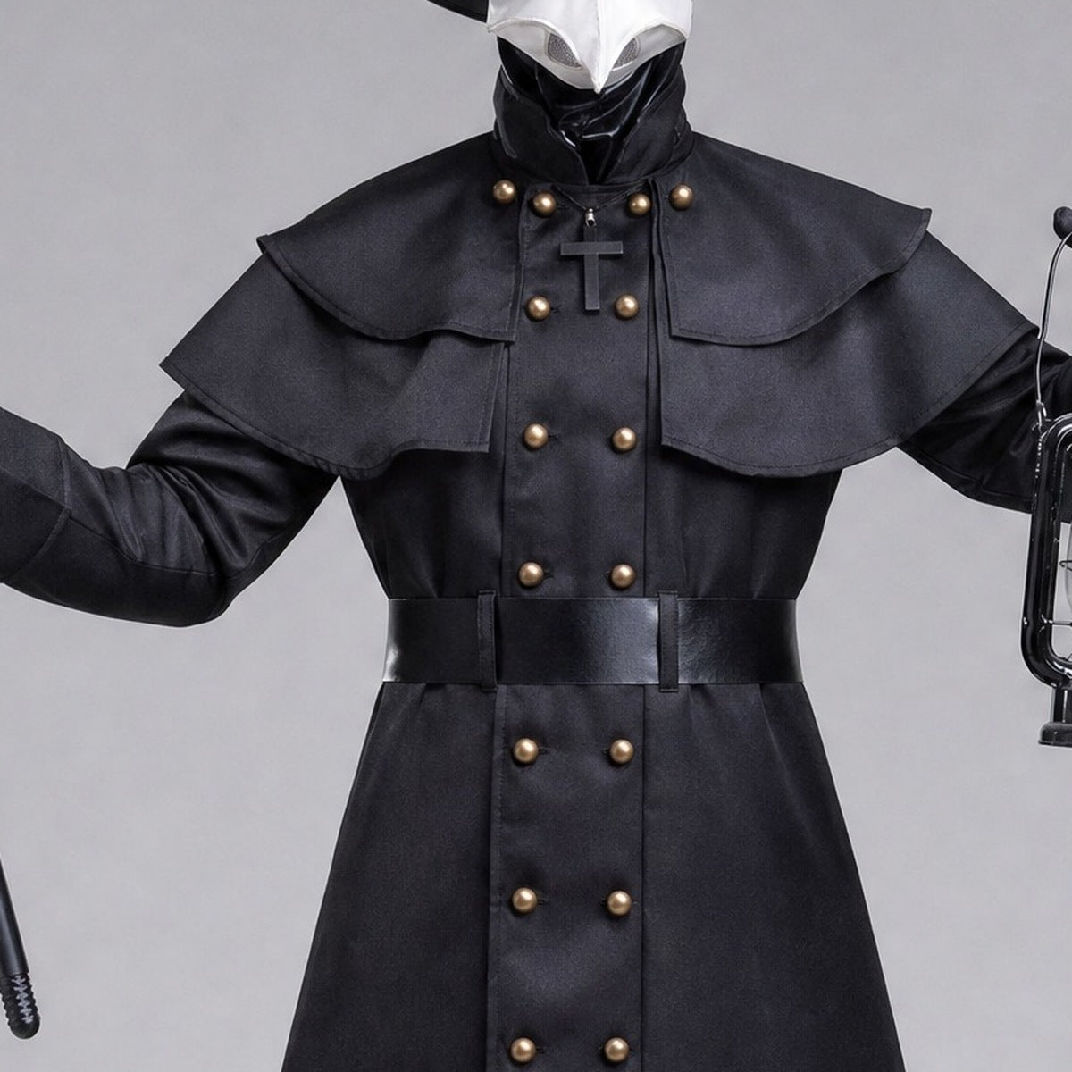 Pestdoktor Kostüm | Schnabelmaske | Hut | Langer Mantel mit Gürtel-Chaps Herrenmode