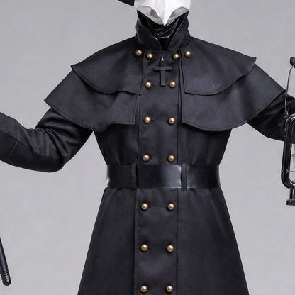 Pestdoktor Kostüm | Schnabelmaske | Hut | Langer Mantel mit Gürtel-Chaps Herrenmode