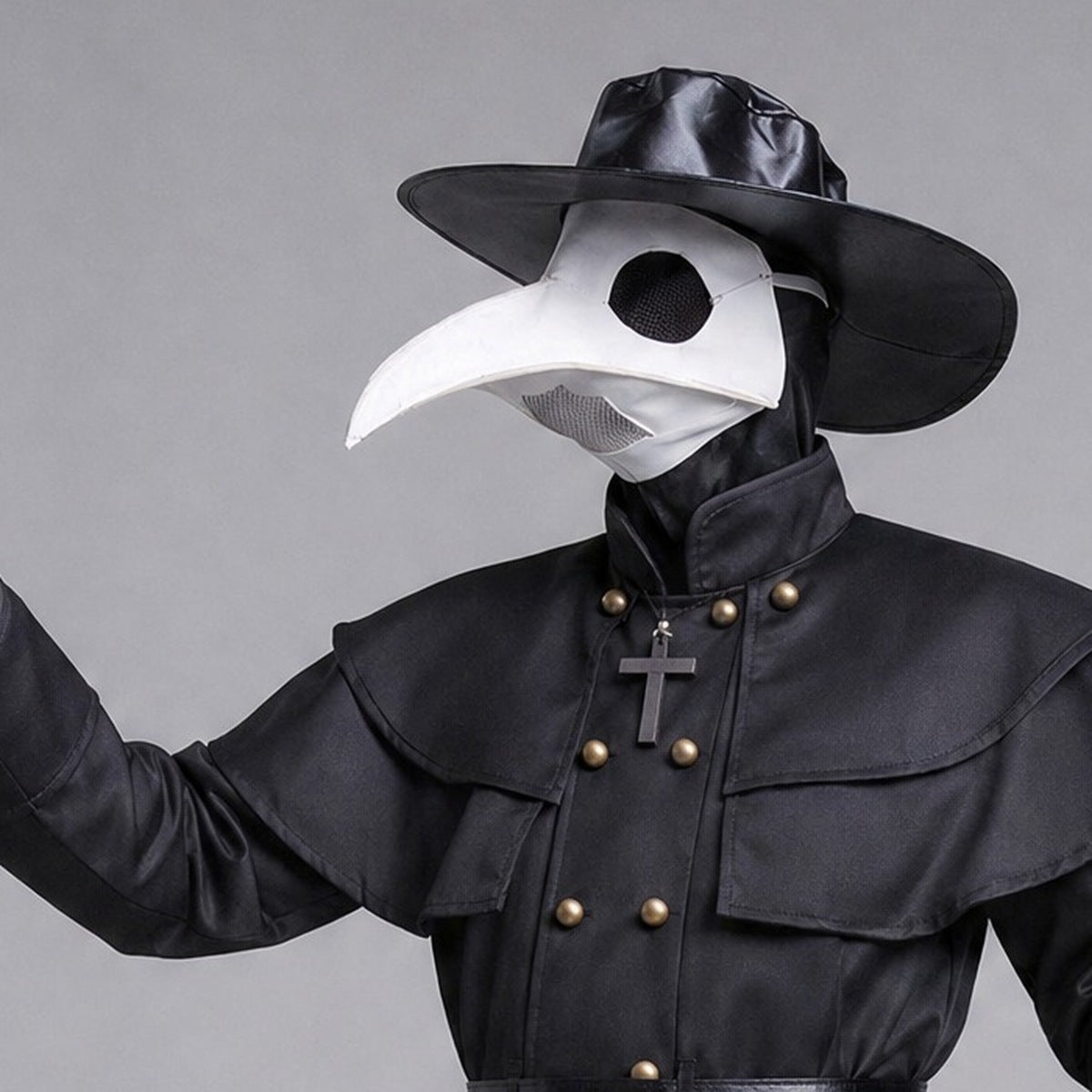 Pestdoktor Kostüm | Schnabelmaske | Hut | Langer Mantel mit Gürtel-Chaps Herrenmode