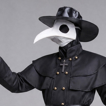 Pestdoktor Kostüm | Schnabelmaske | Hut | Langer Mantel mit Gürtel-Chaps Herrenmode