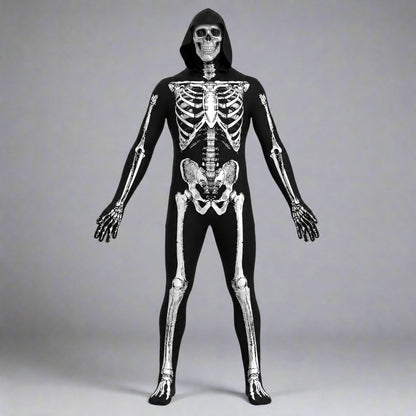 Skelett Onesie | Kapuze | Rückenreißverschluss | Halloween-Schwarz-XS-Chaps Herrenmode