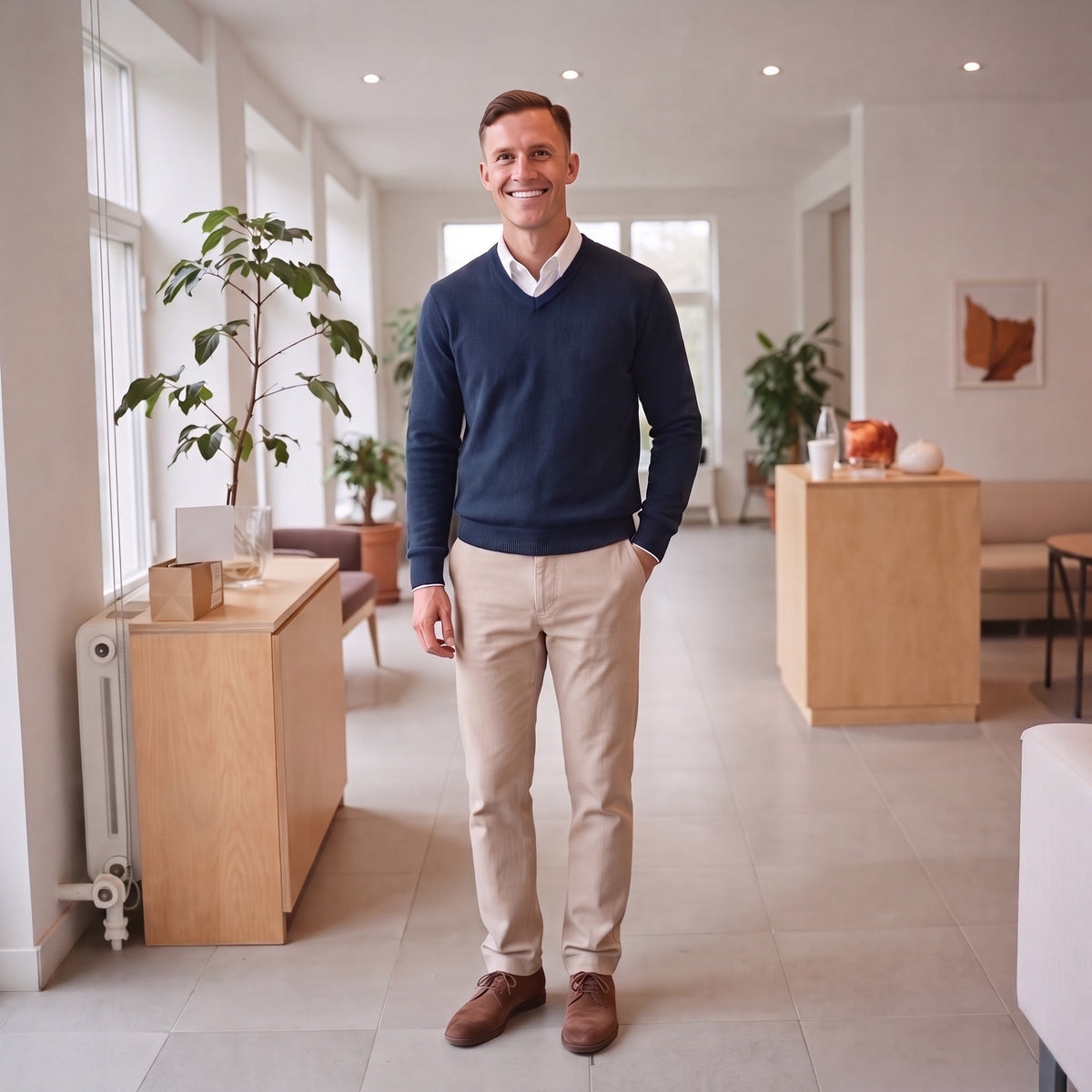 V-Ausschnitt Pullover Herren | Feinstrick | Klassisch | Rippbündchen