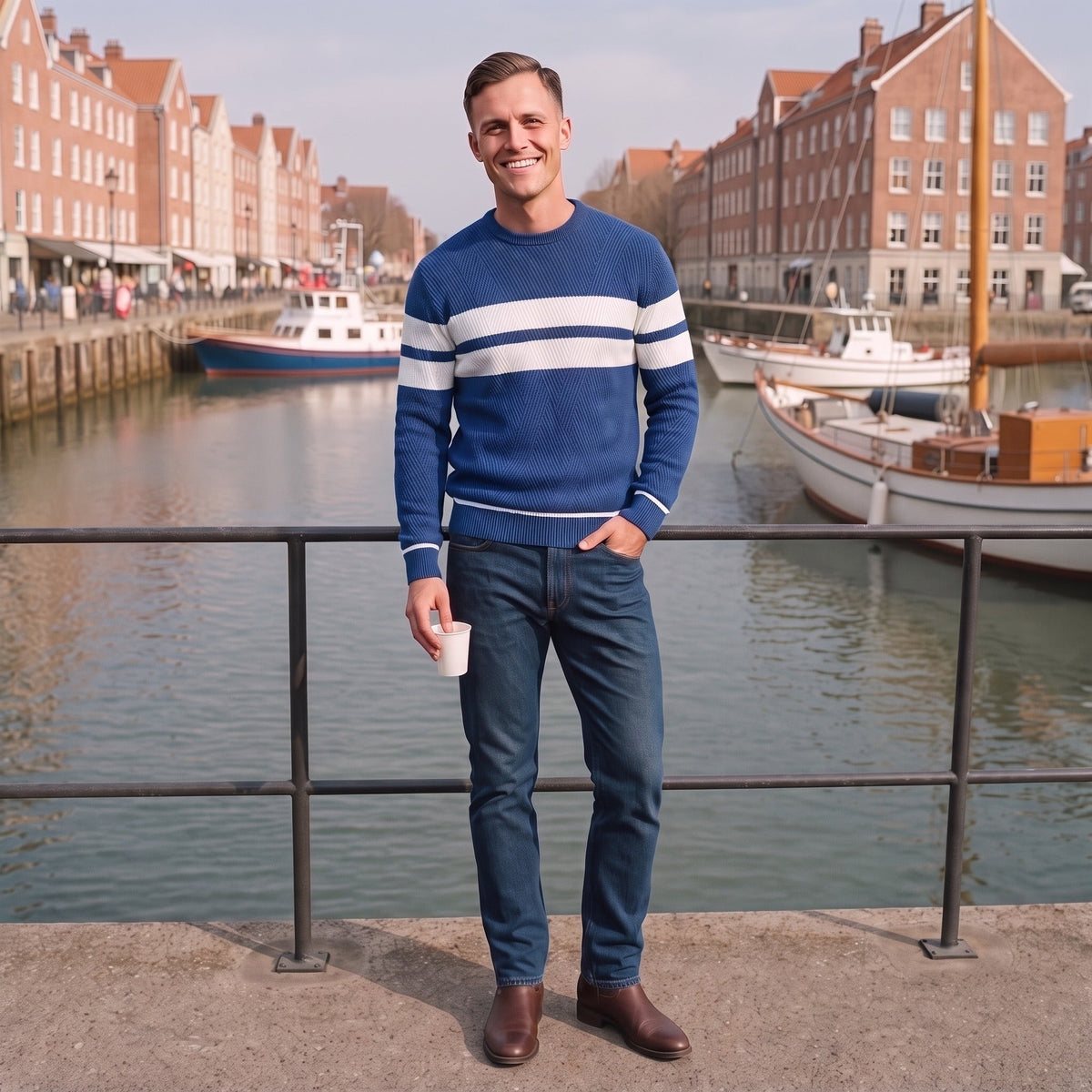 Gestreifter Strickpullover Herren | Baumwollstrick | Rundhals | Blockstreifen