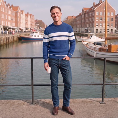 Gestreifter Strickpullover Herren | Baumwollstrick | Rundhals | Blockstreifen