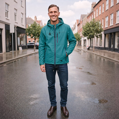 Sportliche Regenjacke Herren | Kapuze | Reißverschlusstaschen | Hüftlang