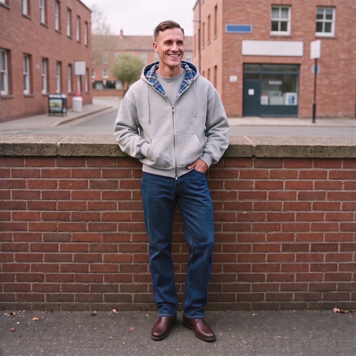 Wende Hoodie Herren | Reißverschluss | Oversized | Kariert