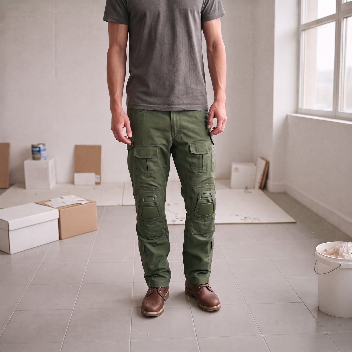 Knieschutzhose Herren | Ripstop | Cargotaschen | Knieschoner inklusive