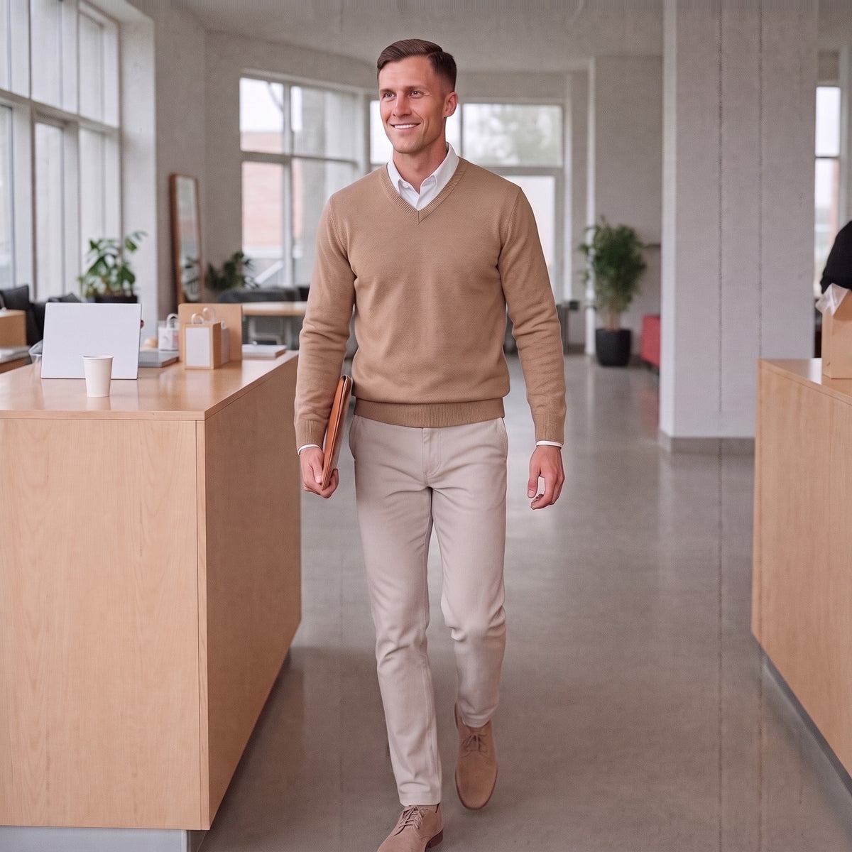V-Ausschnitt Pullover Herren | Feinstrick | Klassisch | Rippbündchen