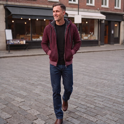 Strickjacke mit Kapuze Herren | Gefüttert | Reißverschluss | Grobstrick