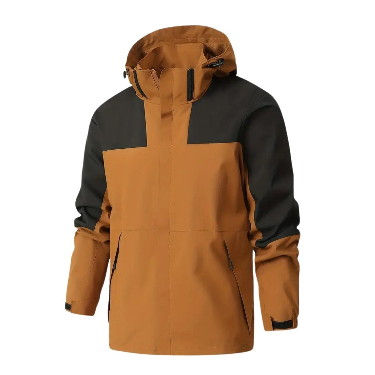 Camel-schwarze Regenjacke im Colour-Block-Look mit Kapuze