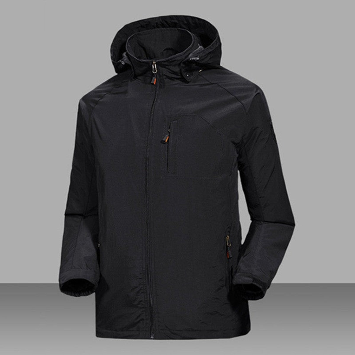 Schwarze Regenjacke für Herren mit Kapuze