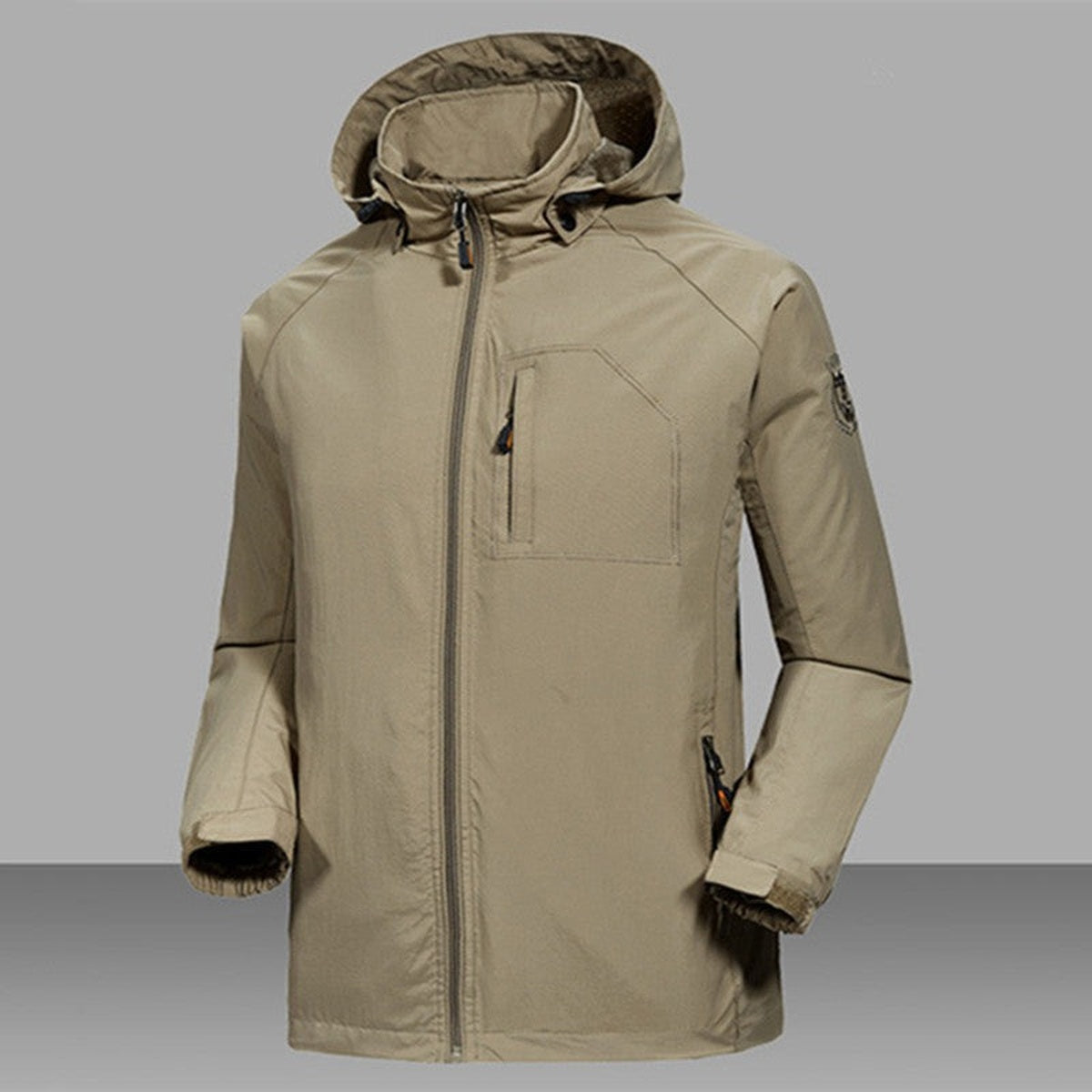 Khaki Regenjacke mit Kapuze